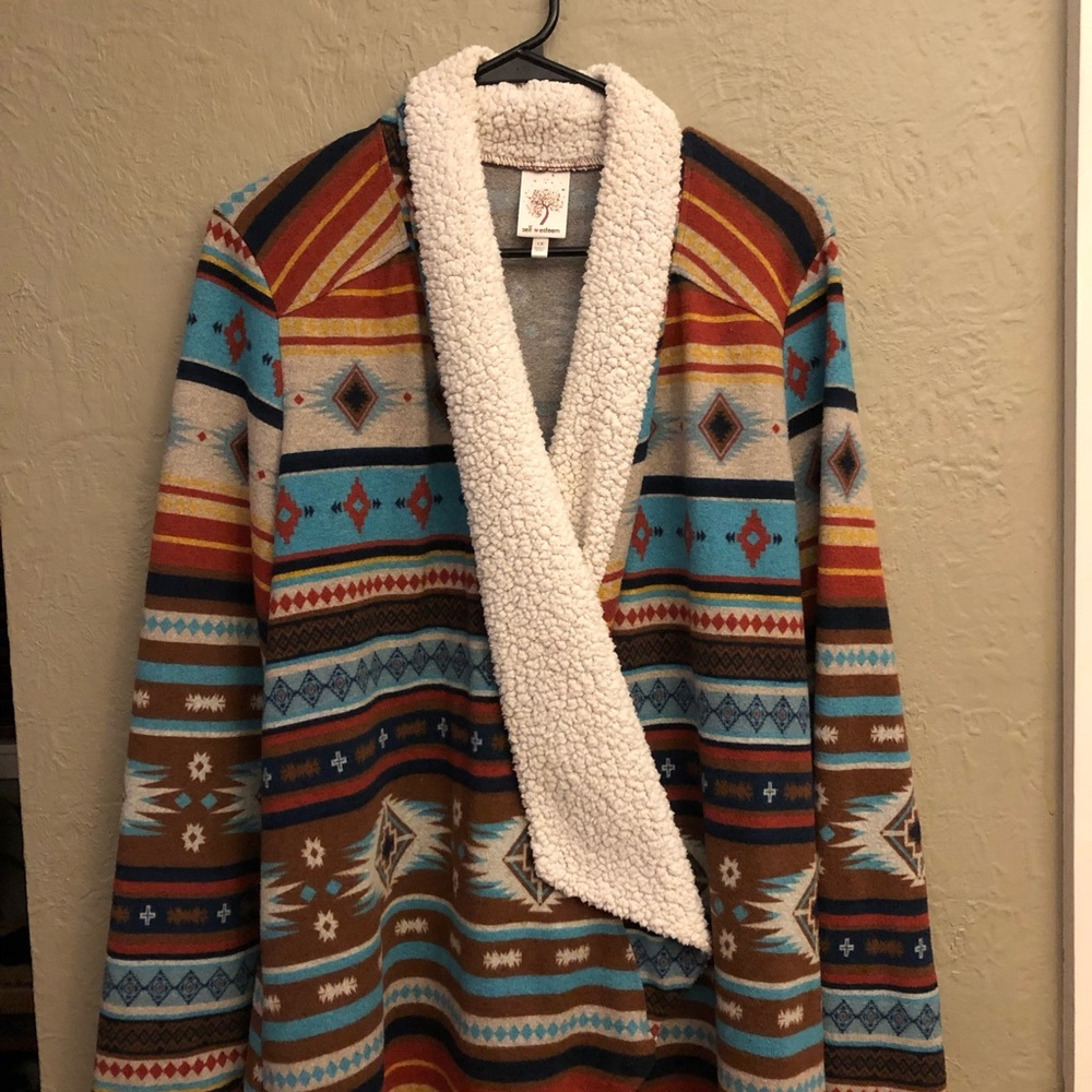 Women’s Southwest print/faux fleece cardigan